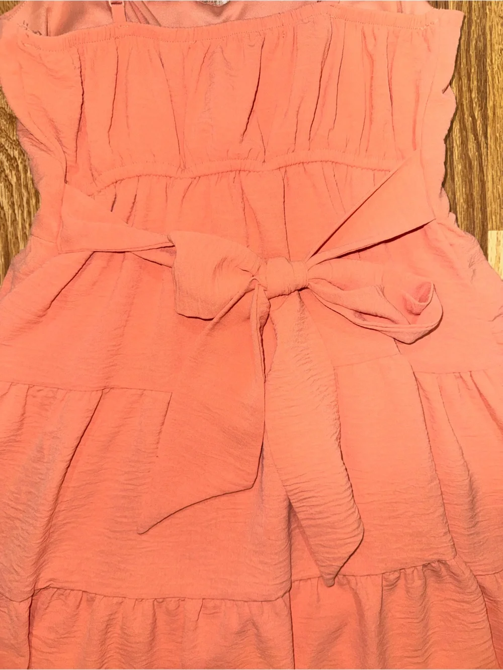 Altar’d State Coral Tiered Mini Dress Women’s Medium Tie Back Adjustable Straps